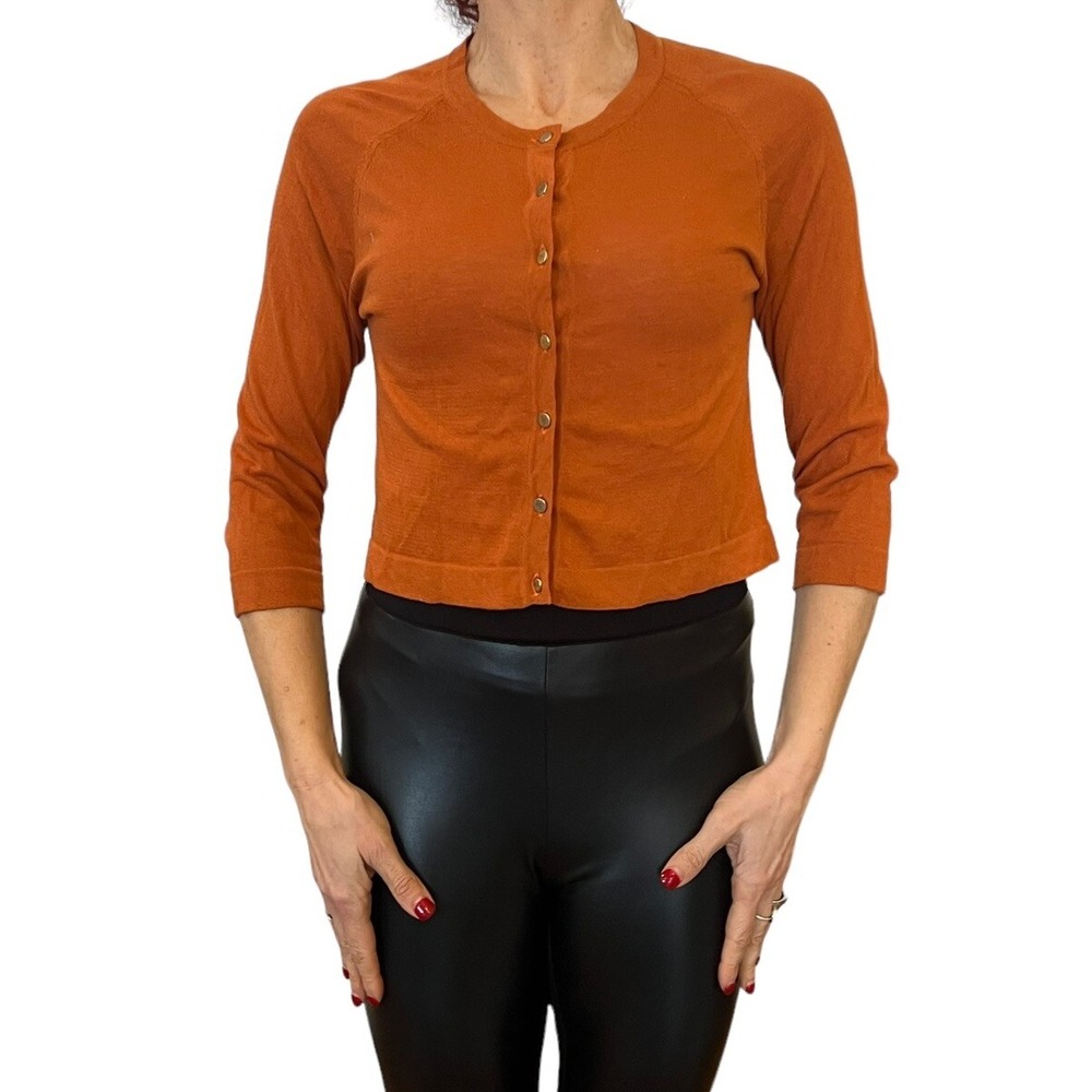 ROBERTO COLLINA ITALY WOMENS ORANGE COTTON CROPPED 3/4 SLEEVE CARDIGAN SWEATER S